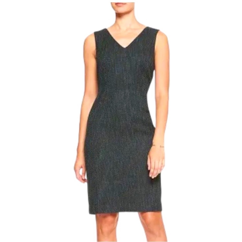 Banana Republic Sleeveless V-Neck Boucle Sheath Blue Dress Women's Size 2P